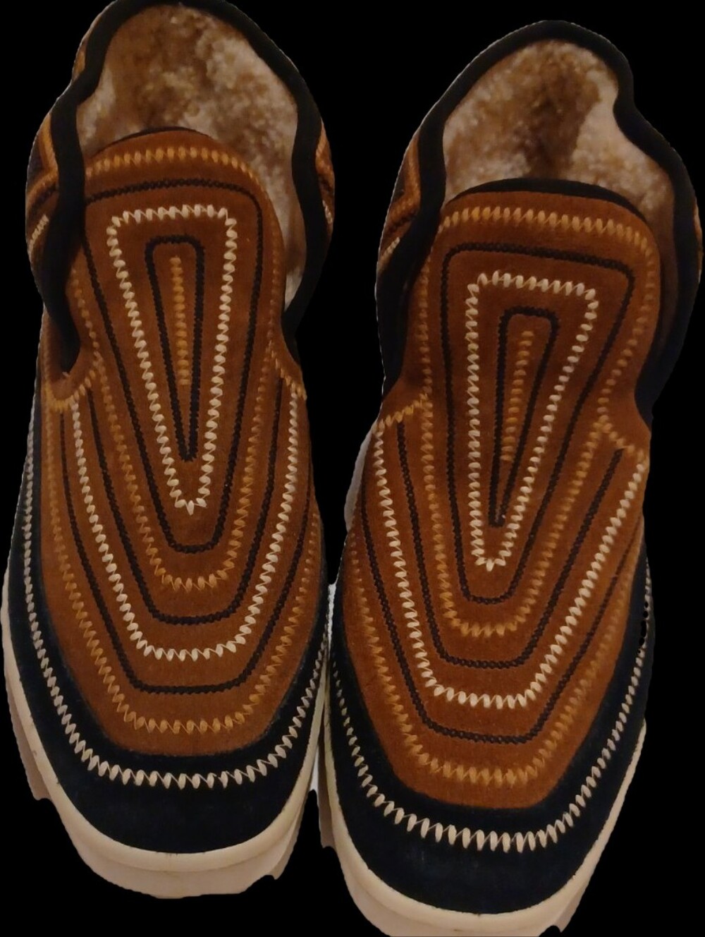 Bernardo Tan and Black Slip-On Loafers with Sheep Skin Lining